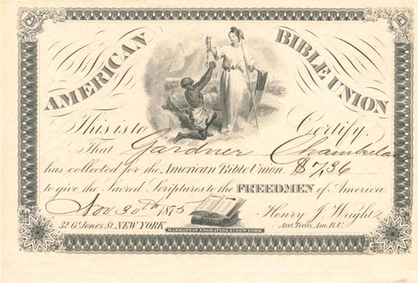 American Bible Union - Donation/Collection Certificate - Gorgeous